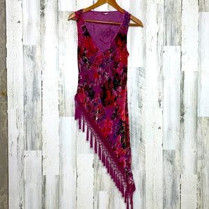 Cache velvet beaded asymmetric tunic